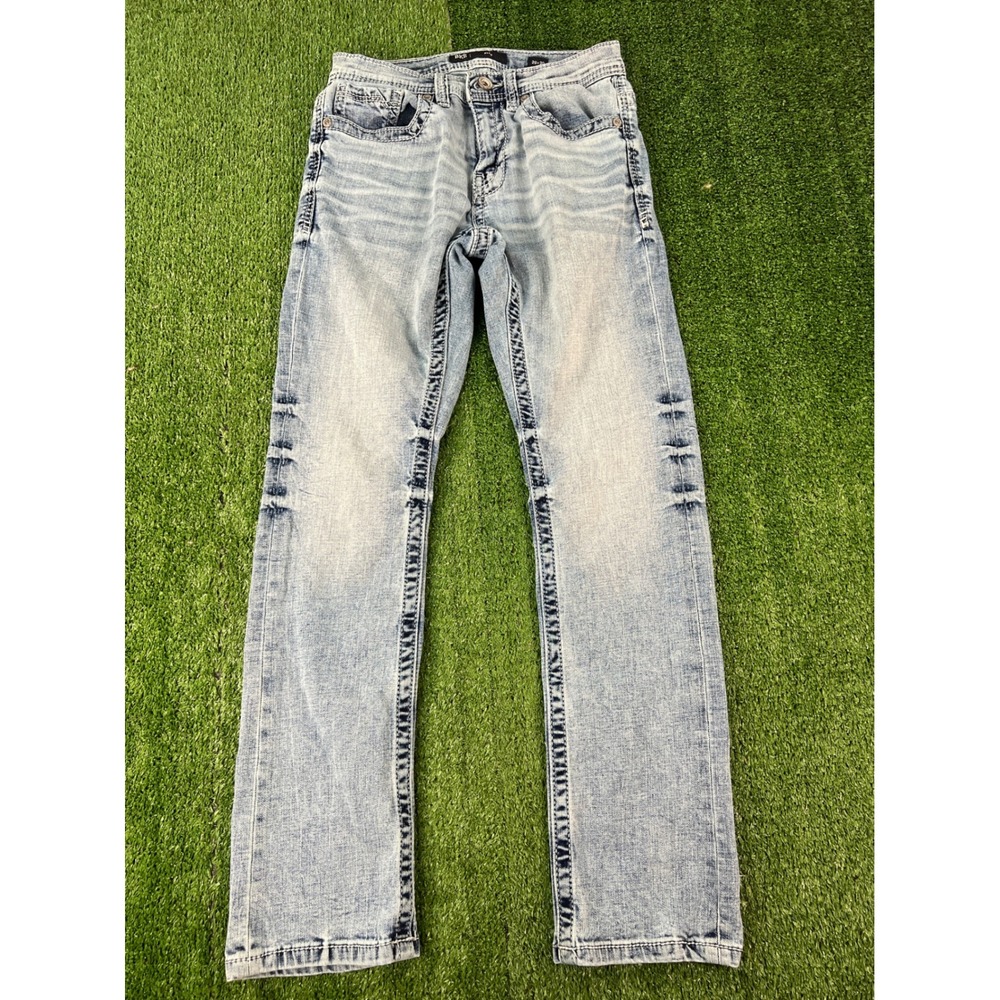 BKE Alec Slim Straight Leg Light Wash Jeans 29x30 Thick Stitch Whiskered